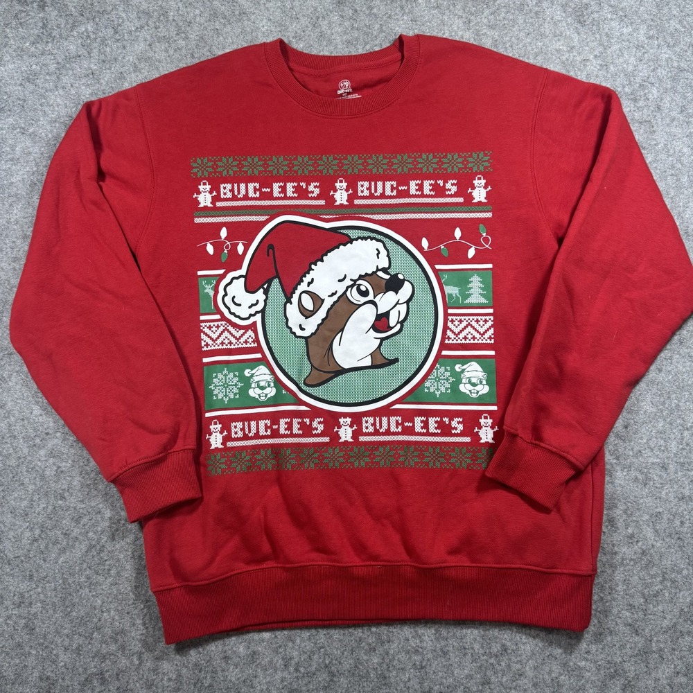 Buc-ee's Holiday Ugly Christmas Sweater Medium Red Festive Graphic Sweatshirt
